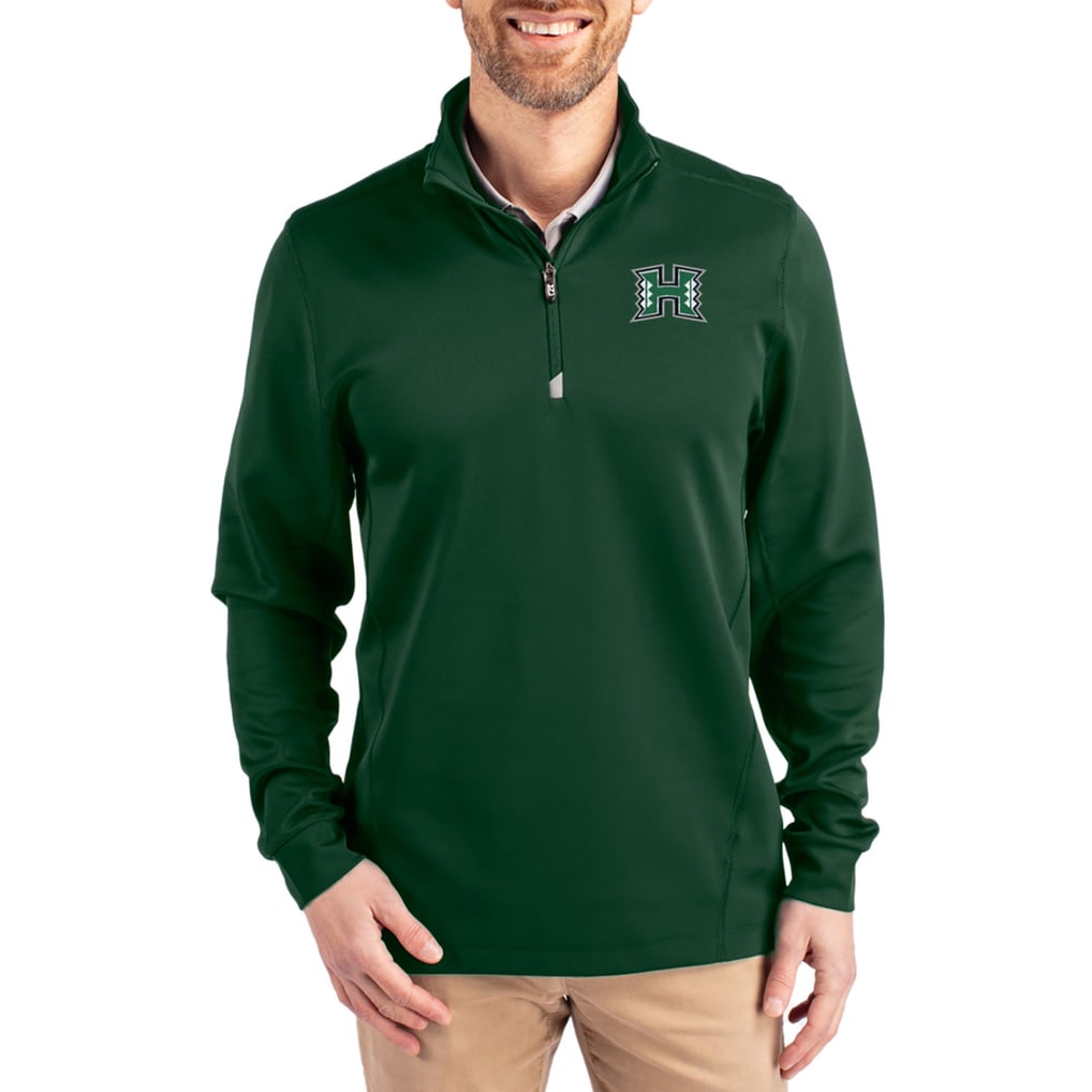  Hawaii Rainbow Warriors Cutter & Buck DryTec Traverse Stretch Eco Tri-Blend Quarter-Zip Pullover - Hunter Green
